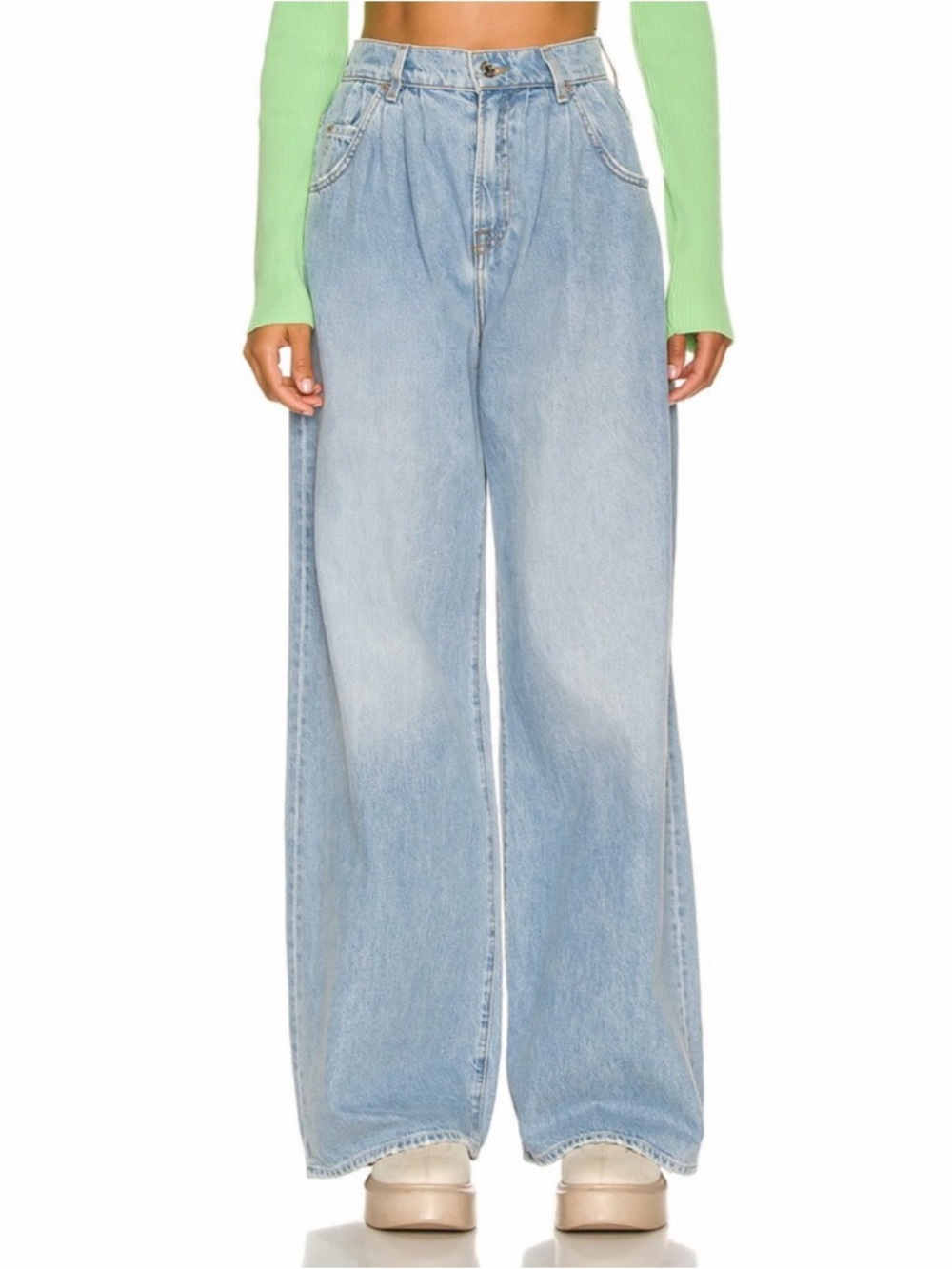 Grlfrnd Chloe High Rise Pleated Wide Leg Jeans